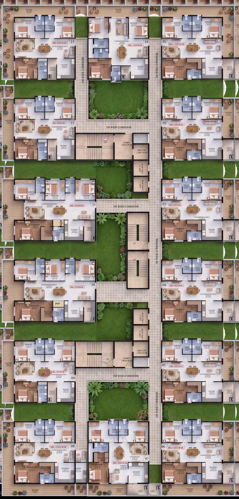 GEM Shreshta — typical floor plan showing units 01 to 14