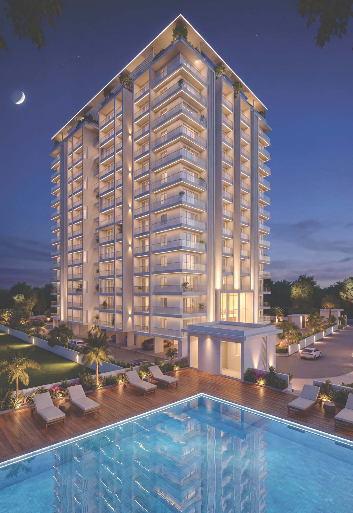 GEM Shreshta — night view with pool deck